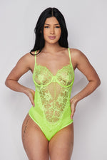 Load image into Gallery viewer, Neon Lime See Through Me Bodysuit
